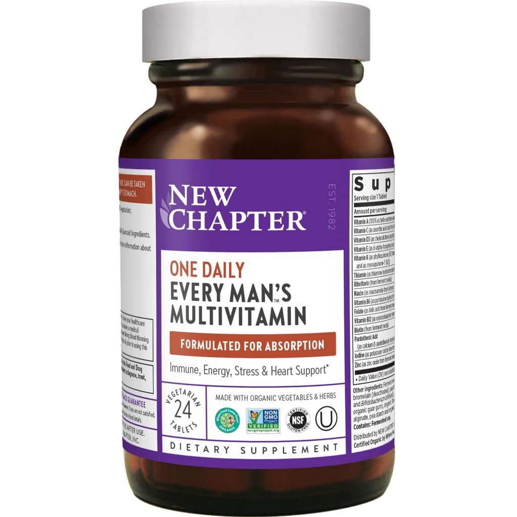 Nuovo Capitolo Multivitaminico + Immune, Energy & Stress Support – Un Quotidiano di Ogni Uomo con Probiotici Fermentati & Cibi interi + Vitamina D3 + Vitamina B6 & B12 + Ingredienti organici non OGM - 24 ct