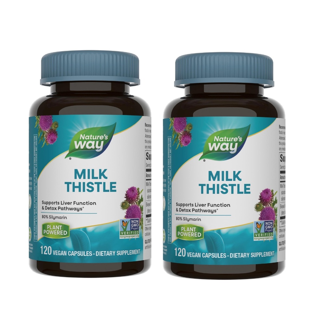 Nature's Way Thistle de lait, soutient la fonction hépatique et les voies de détoxification*, 175 mg Extrait de graines de chardon de lait normalisé à 80% Silymarin par portion, 120 Capsules (paquetage mai vary) - 2 Pack