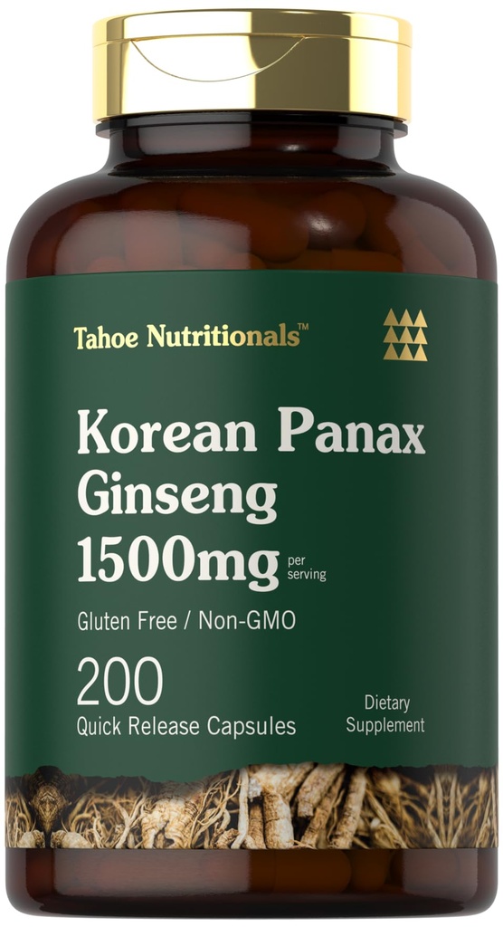 Tahoe Nutritionals Korean Panax Ginseng Extract 1500 mg | 200 Kapseln | Ergänzung für Männer & Frauen | Non-GMO und Gluten kostenlos