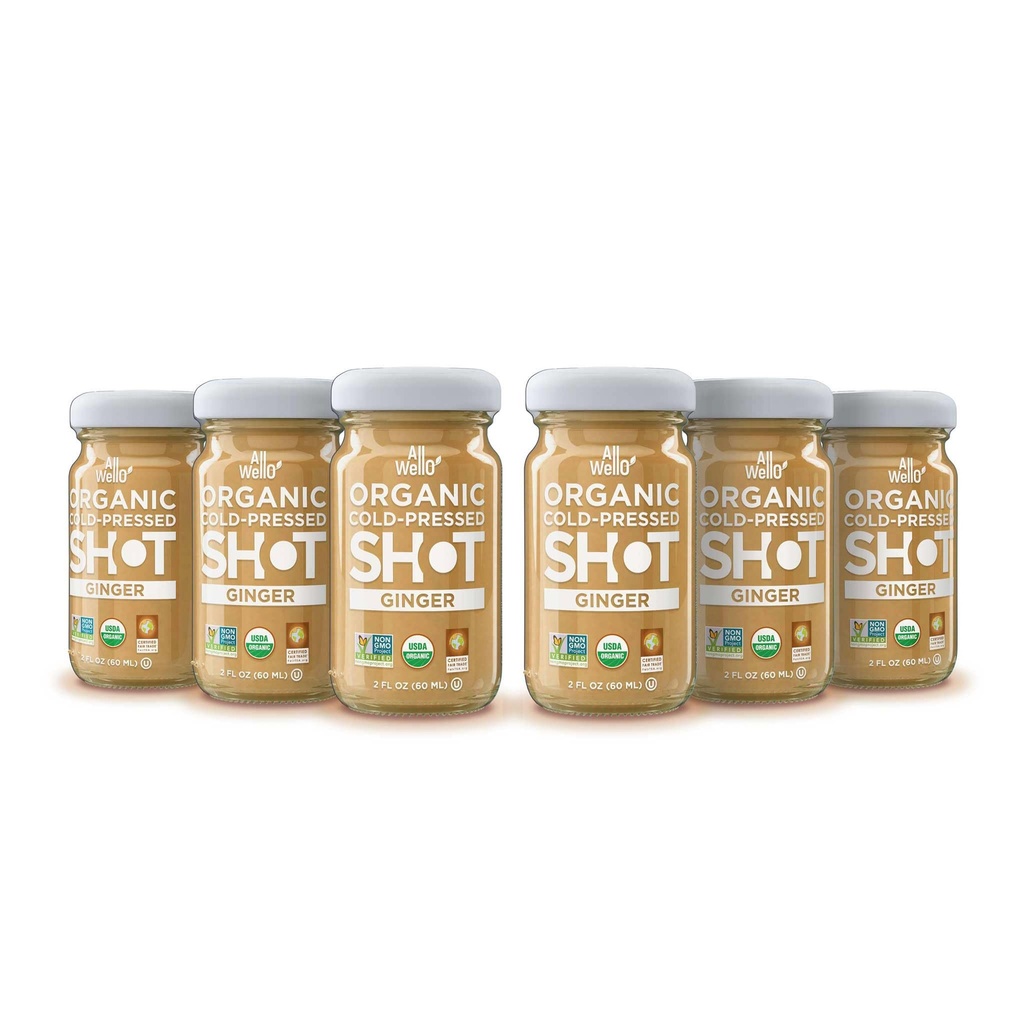 AllWellO Kaltgepresster Ingwer Shot, 60 mL, USDA Bio-Booster mit Natur (6 Pack)