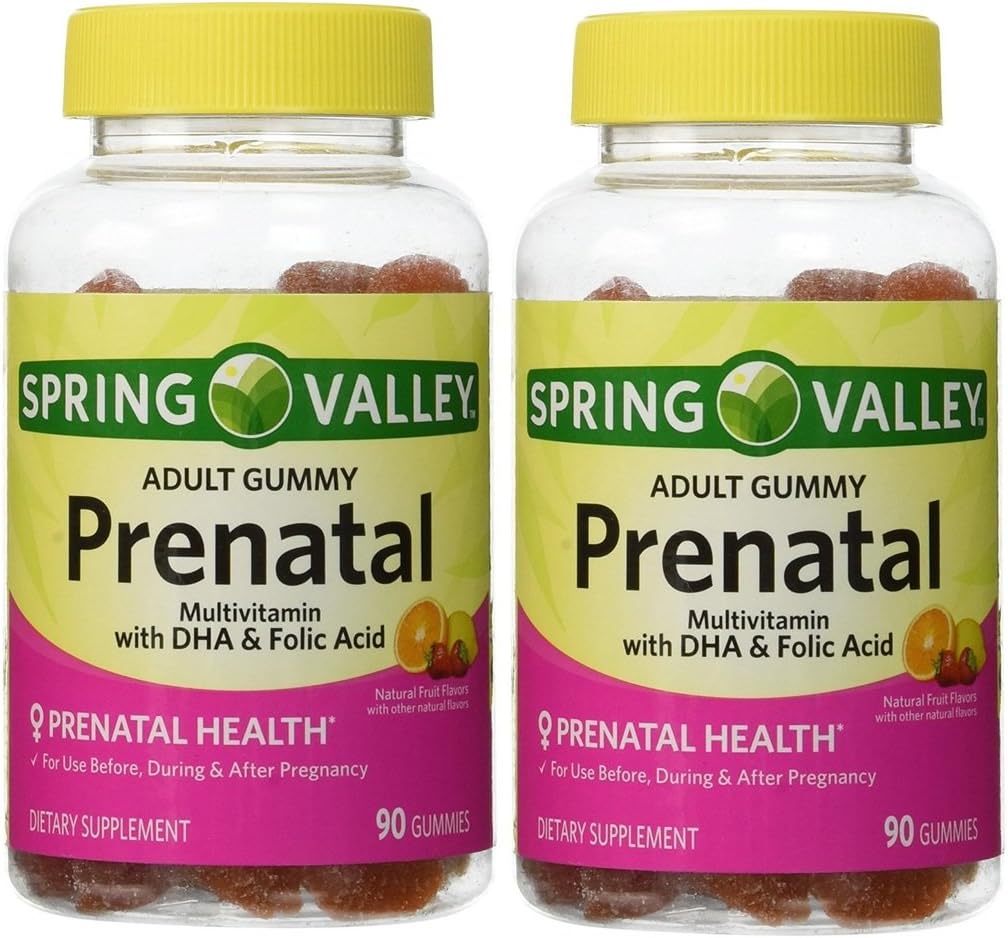Multivitamine prénatale à l'acide folique et à l'acide DHA (paquet de 2) de la vallée du printemps 180 gommies Total