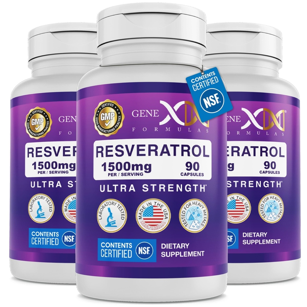Genex Formeln 1500mg Resveratrol mit BioPerine für Absorption (3 Pack) | Organic Trans-Resveratrol Kapseln aus japanischem Knotweed, Antioxidans Ergänzung für gesundes Altern