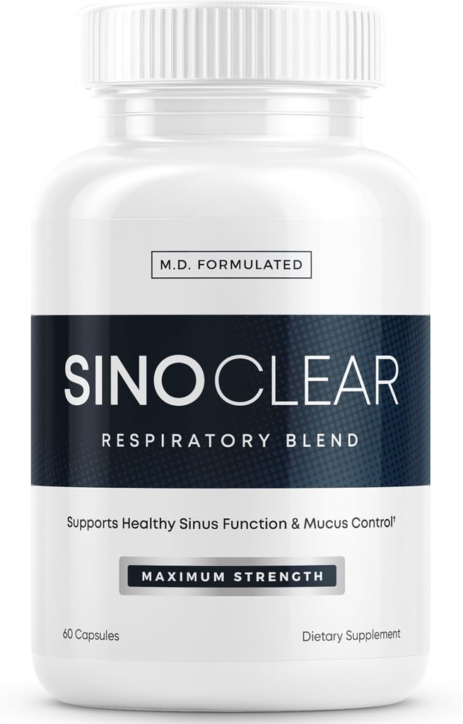SinoClear Lung Detox & Sinus Pressure Relief Supplement (60 Caps): Clean and Natural Nasal Decongestant, Sinus Relief, & Lung Cleanse Blend - NAC, Andrographis, & Thyme Leaf - GMO-Free & Made in USA