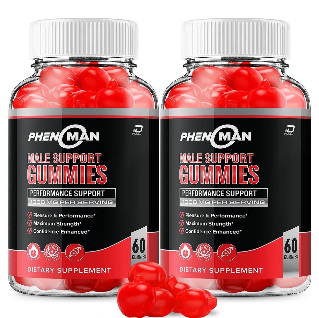 Phenoman für Herren Gummies – Pheno Man Max Performance, Phenoman Advanced Formula, Extra Strength Natural Supplement für Muskelwachstum und Gesamtgesundheit Unterstützung und Bewertungen (2 Pack – 120 Gummis)