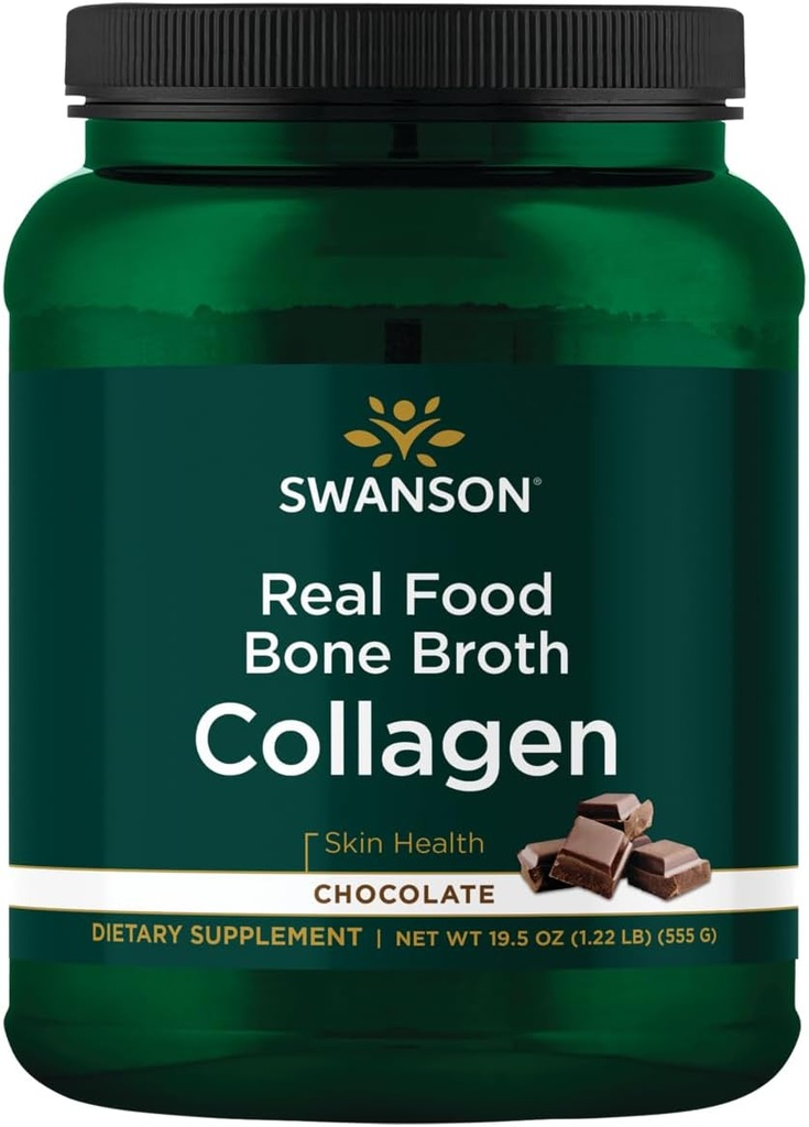 Swanson Real Food Bone Broth Collagen - Schokolade 19.5 oz Pwdr