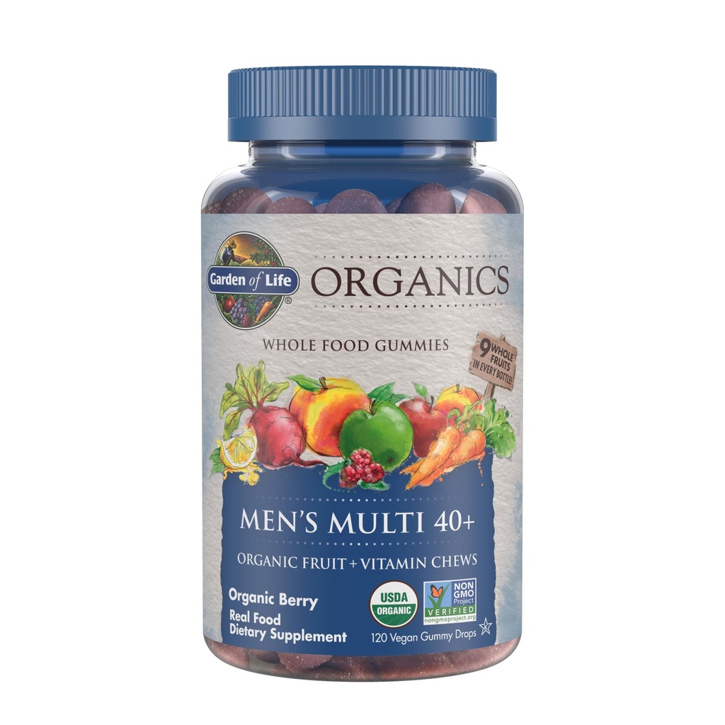 Garten des Lebens Bios Männer 40+ Gummy Vitamine - Berry - Certified Organic, Non-GMO, Vegan, Kosher Complete Multi - Methyl B12, C & D3 - Gluten, Soy & Dairy Free, 120 Echte Fruchtgummis