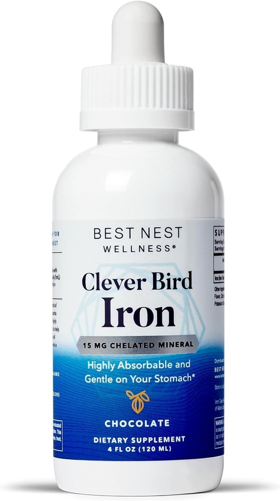 Best Nest Wellness Liquid Iron - Supplément de soutien à la santé cérébrale avec du fer sans goût Albion - Aides Production d'énergie et de globules rouges - Biodisponible Formule de fer - Chocolat, 4 fl oz (120 portions)