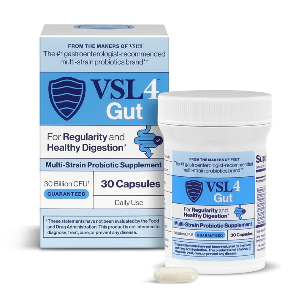 VSL4® Gut Daily Probiotics for Gut Health - 30B CFUs, Multi-Strain Digestive Unterstützung für Frauen & Männer, fördert Gut Balance & Regularity, Potent, Shelf-Stable Probiotic Supplement, 30 Kapseln