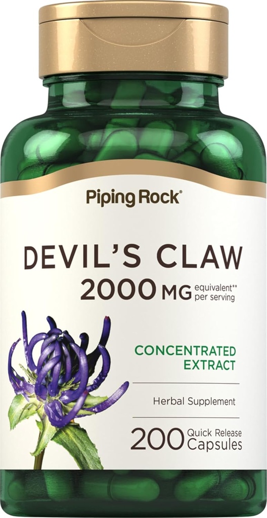 Piping Rock Teufels Kralle 2000mg | 200 Kapseln | Kräuterergänzung | Konzentrierter Extrakt | Non-GMO, Glutenfrei