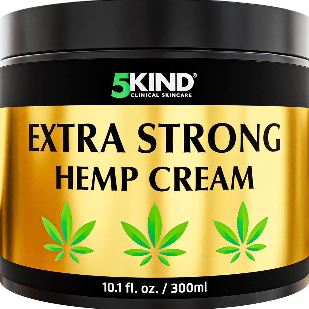 5kind Extra Strong Canapa Crema 10.1 fl oz - Massima resistenza - Natural Soothing Relief Joint Cream - Muscolare Rub per Schienale inferiore, Giunti, Neck, Ginocchiere & Spalla
