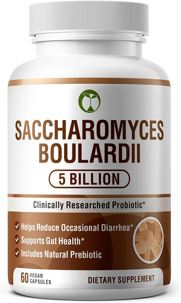 Probiotici per la salute digestiva Saccharomyces Boulardii 60 capsule | 5 miliardi di CFU Aids Diarrea occasionale & Gut Salute | Integratori probiotici organici con prebiotici (Saccharomyces Boulardii)