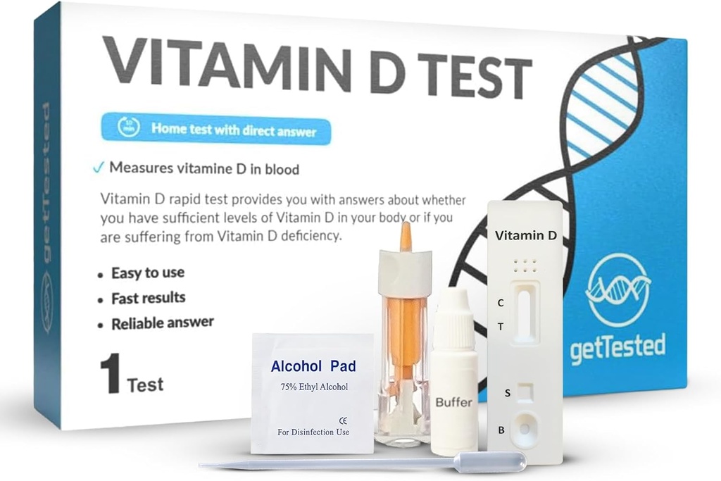 getTested Vitamin D Test Kit zu Hause - Selbsttest für Vitamin D Mangel - Schnelle, genaue Ergebnisse - einfach zu bedienen - Kein Lab erforderlich - Includes Lancet Buffer Cassette - Finger Prick Blood Test