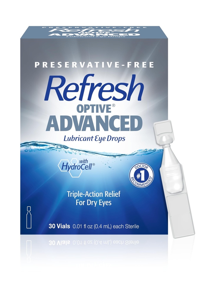Refresh Optive Advanced Lubricant Eye Drops, Konservierungsfrei, 0,01 Fl Oz Single-Use Container, 30 Count