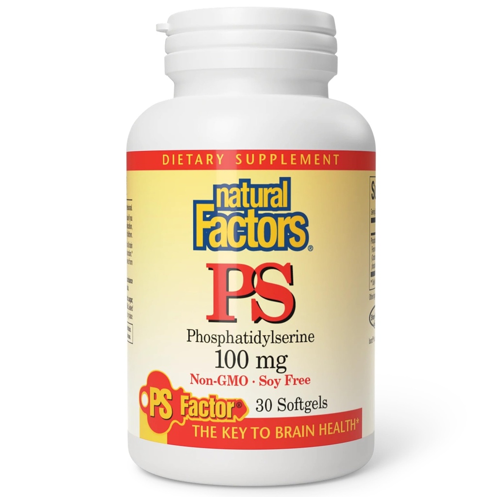 Natürliche Faktoren, Phosphatidylserin, Unterstützung für Speicher, Konzentration und Gehirnfunktionen, Soja und Glutenfrei, 30 Softgels