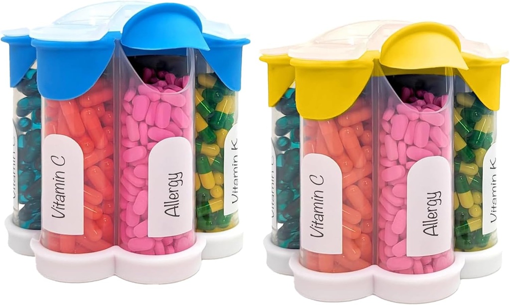 Extra Large Pill Organizer Täglich, Wöchentlich, Monatliche Beilage Flasche, niedliche Blossom Pill Dispenser mit 7 XL Compartments (2 Pack Combo) (Light Blue und Yellow)