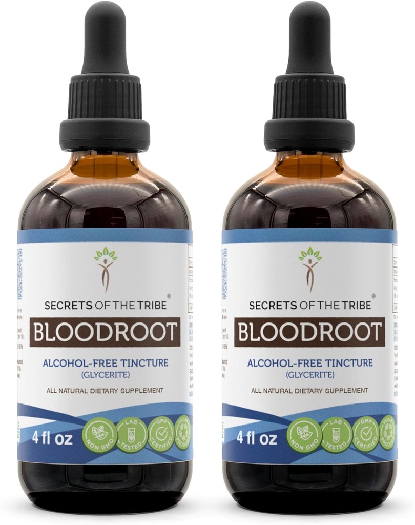 Secrets of the Tribe Bloodroot Alcohol-Free Tincture Extract, Responsible Farmed Bloodroot (Sanguinaria Canadensis) Getrocknete Wurzel (2x4 fl oz)
