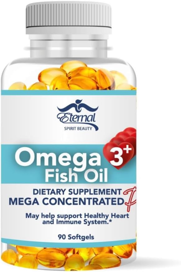 Eternal Spirit Beauty Omega-3 Huile de poisson – Supplément EPA et DHA pour le cœur, le cerveau et l'immunité – Mega Formule concentrée – 60 Softgels
