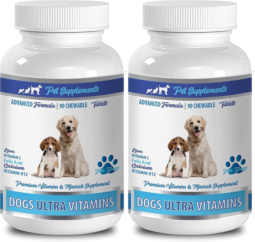 Soutien des os pour les chiots - Chien Ultra Vitamines - CHEFABLE - Formule avancée - Minéraux premium - Chien Bons au calcium - 2 bouteilles (180 Chews)