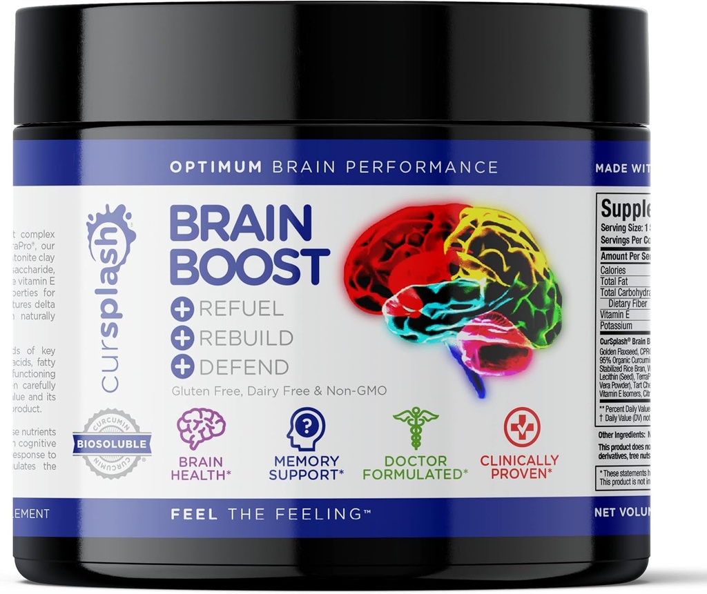 curcuminpro Cerveau Boost Cursplash.Boissons Nootropiques pour la mémoire, Clarity, Focus.Annatto Tocotrienol, Curcumin, TerraPro, BiAloe.