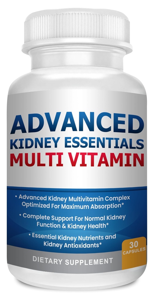 Advanced Kidney Essentials Multivitamin. Supplemento di supporto renale per la salute renale completa. Integratore di salute renale con vitamine renali 30 Caps
