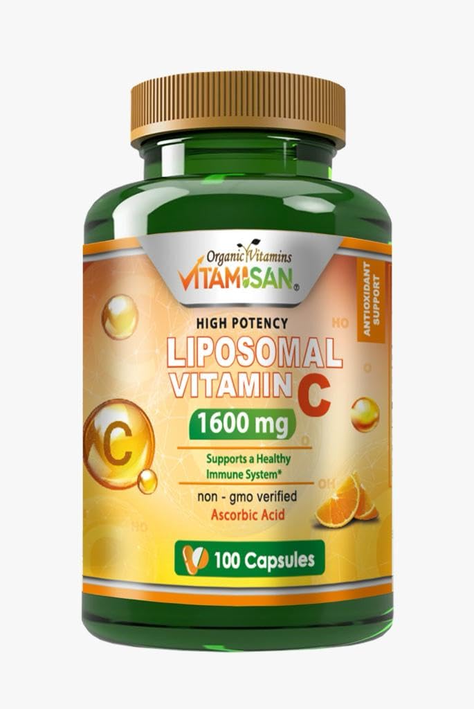 VITAMISAN Liposomal Vitamin C - 100 capsule - Acido ascorbico ad alto assorbimento - Può Supportare Sistema immunitario & Collagen Rinforzamento nessun OGM Potente Antiossidante