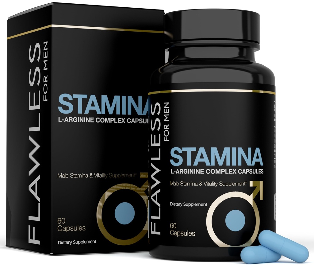 FLAWLESS FOR MEN Stamina | Extra Firm Hard On Pills | Fast Acting L-Arginine, L -Citrulline & Nitric Oxide Supplement for Men | Promotes Male Vitality, Blood Flow and Endurance | 60 Capsules