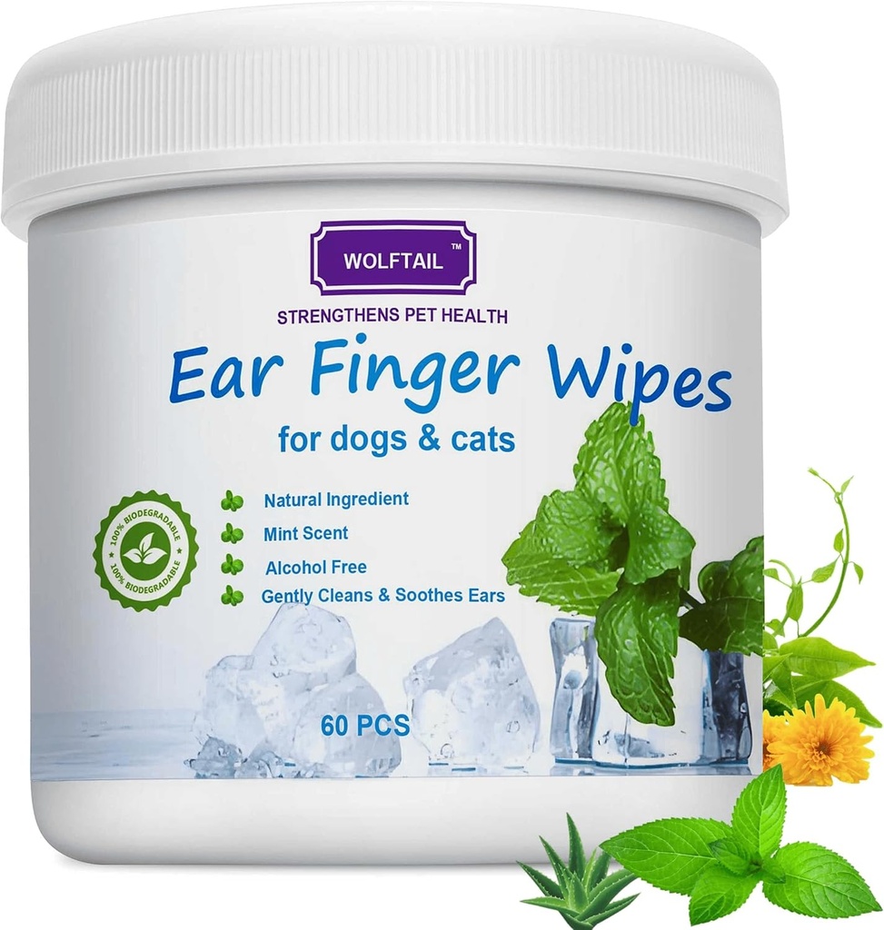 Dog Ear Wipes für Hunde & Katzen, 60 Count Large Size - Gently Entfernen Ear Wax, Debris - Sooths & Deodorizes - Relieve Ear Itching & Inflammation, Fresh Coconut Scent