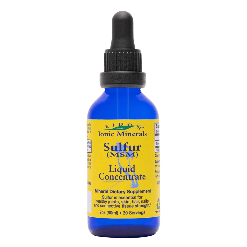 Eidon Ionic Minerals Liquid Sulfur Concentrate - Ionic MSM Sulfur Drops Supplement, unterstützt glattes Haut- und Glossy-Haar, keine Konservierungsstoffe oder Additive - 2 Oz Bottle