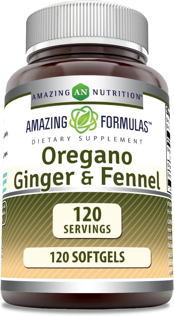 Erstaunliche Formeln Oregano Öl mit Ginger & Fennel Supplement | 120 Softgels | Non-GMO | Gluten-Free | Made in USA