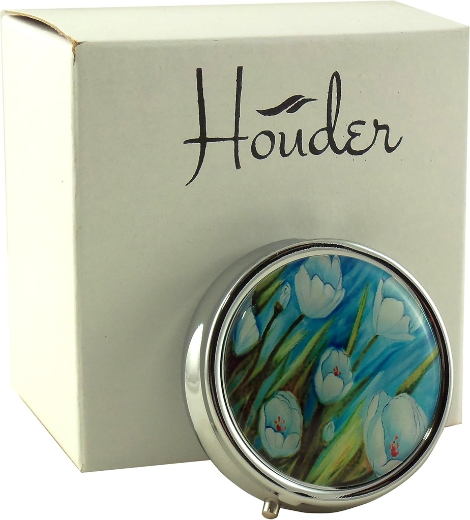 Designer Pill Box di Houder - Decorative Pill Case con Gift Box - Carry Your Meds in Style (Tulips)