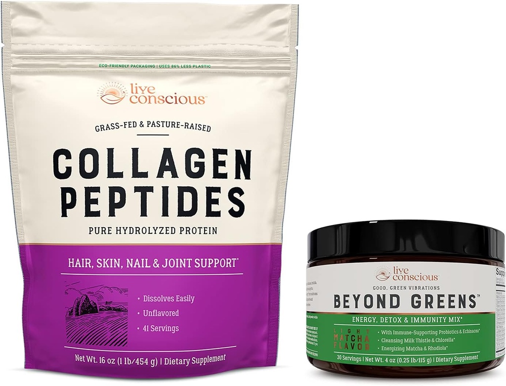 Collagen Peptide & Beyond Greens | Haar, Haut, Nagel und Gelenkunterstützung + Immune Boost, Detox, & Energie