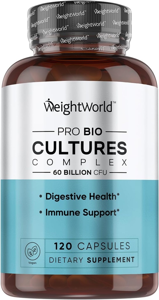 WeightWorld Bio Cultures Complex - Probiotico per donne e uomini - Laboratorio di terze parti testato - 120 capsule vegane (2 mesi di fornitura) - 60 miliardi di CFU con 20 strati probiotici - Vegan, Non-OGM & Gluten-Free