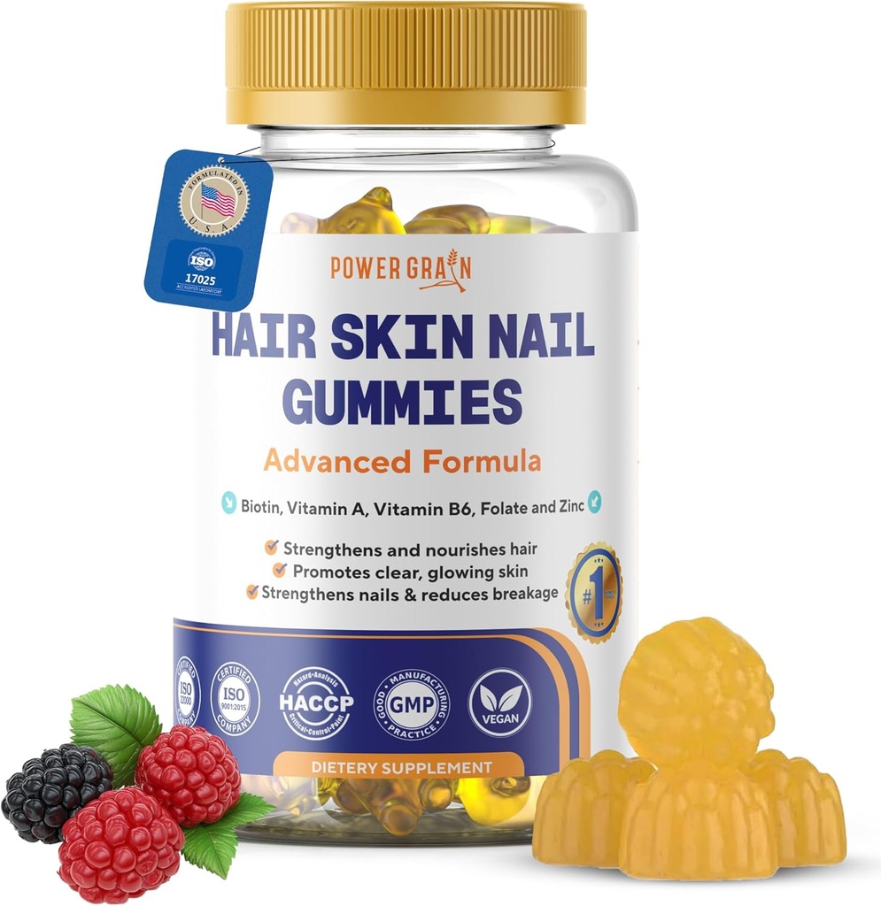 Premium Hair Skin and Nails Gummies – 5000 Mcg Biotin Vegan Vitamine für Männer & Frauen – fördert gesundes Haarwachstum, starke Nägel, Radiant Skin – 10X Extra Strength - Blueberry Flavour