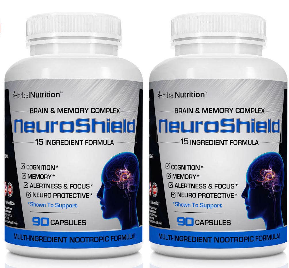 NeuroShield, Brain Supplement a Nootropic Brain Booster and Memory Supplement, Enthält Huperzine A, Ginko Biloba, Bacopa Plus Antioxidantien für Gehirngesundheit, Multi-Ingredients, 2 Flaschen, 180 Kapseln