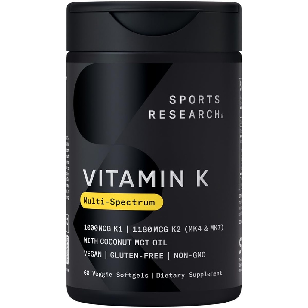 Sportforschung Vitamin K Multi-Spectrum - Drei Arten von Vitamin K: K1, K2 MK-4 & K2 MK-7 - Vegan Friendly, Plantgel Capsule - 60 Softgels