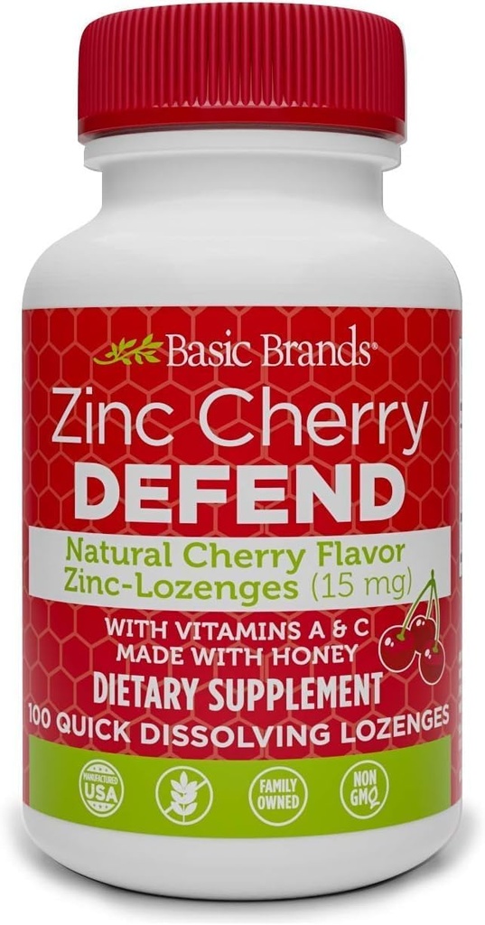 Grundmarken – Zinc Cherry Defend - 100 Lozenges - Natürliche Cherry Flavor Zinc–Lozenges - Immune Boost, Cold Relief, Non-GMO, Zinkacetat & Vitamin C - 2-Pack