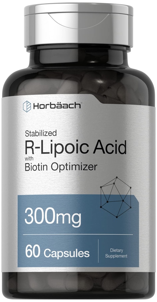 Horbäach Stabilisierte R-Lipoinsäure 300mg | 60 Kapseln | mit Biotin Optimizer | Non-GMO, Gluten Free | Na-RALA Supplement