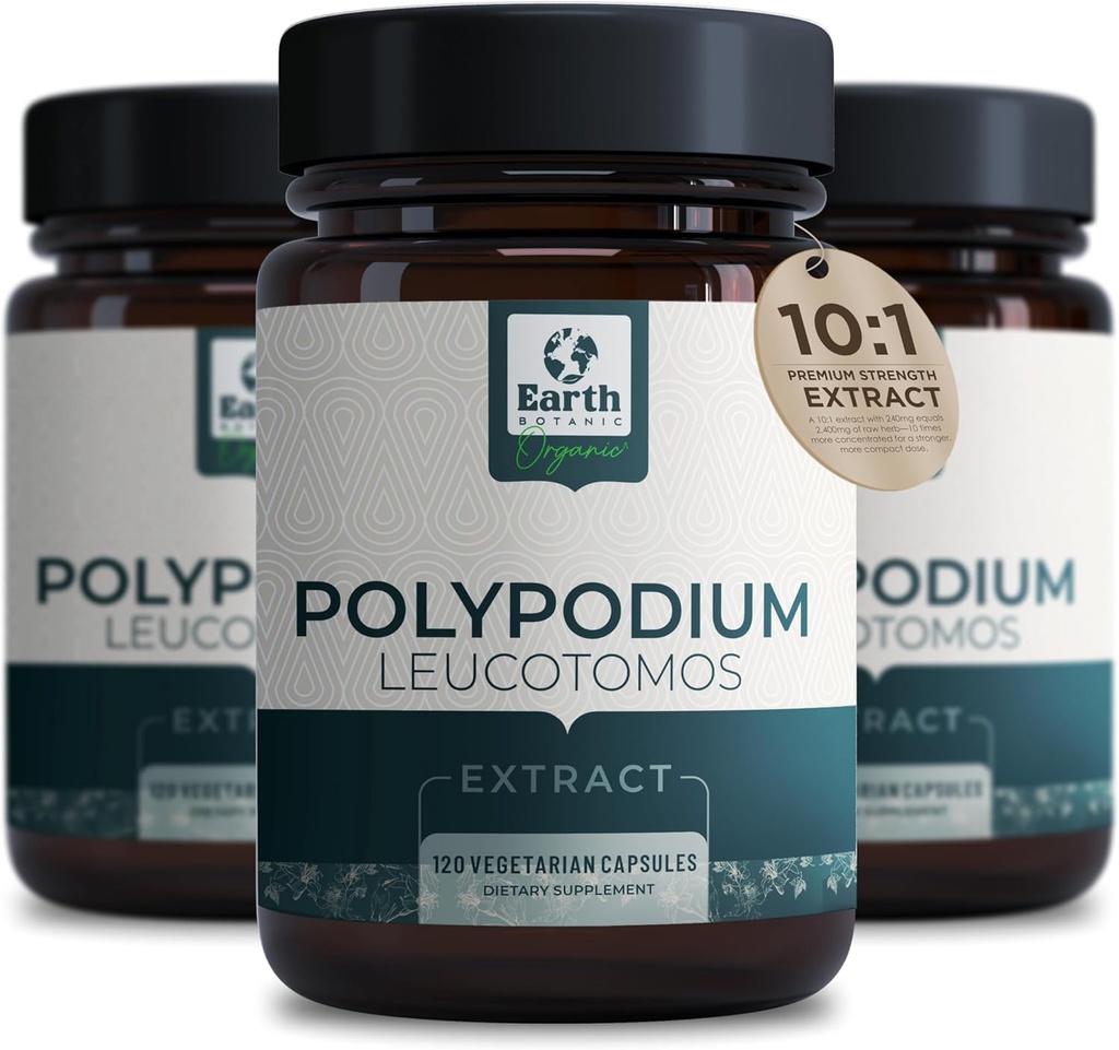 Polypodium Leucotomos Extract 10:1, 240 mg,120 Veg Kapseln - Unterstützt natürliche Gesundheit Hautpflege- Antioxidans- Natürliche Haut Ton- Vegetarisch, Nicht- GMO 4 Monat Versorgung