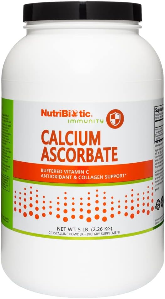 NutriBiotique - Calcium Ascorbate Vitamine C Poudre, 5 Lb de 5 Lb d'antioxydants essentiels et supplément de collagène bu avec du calcium.