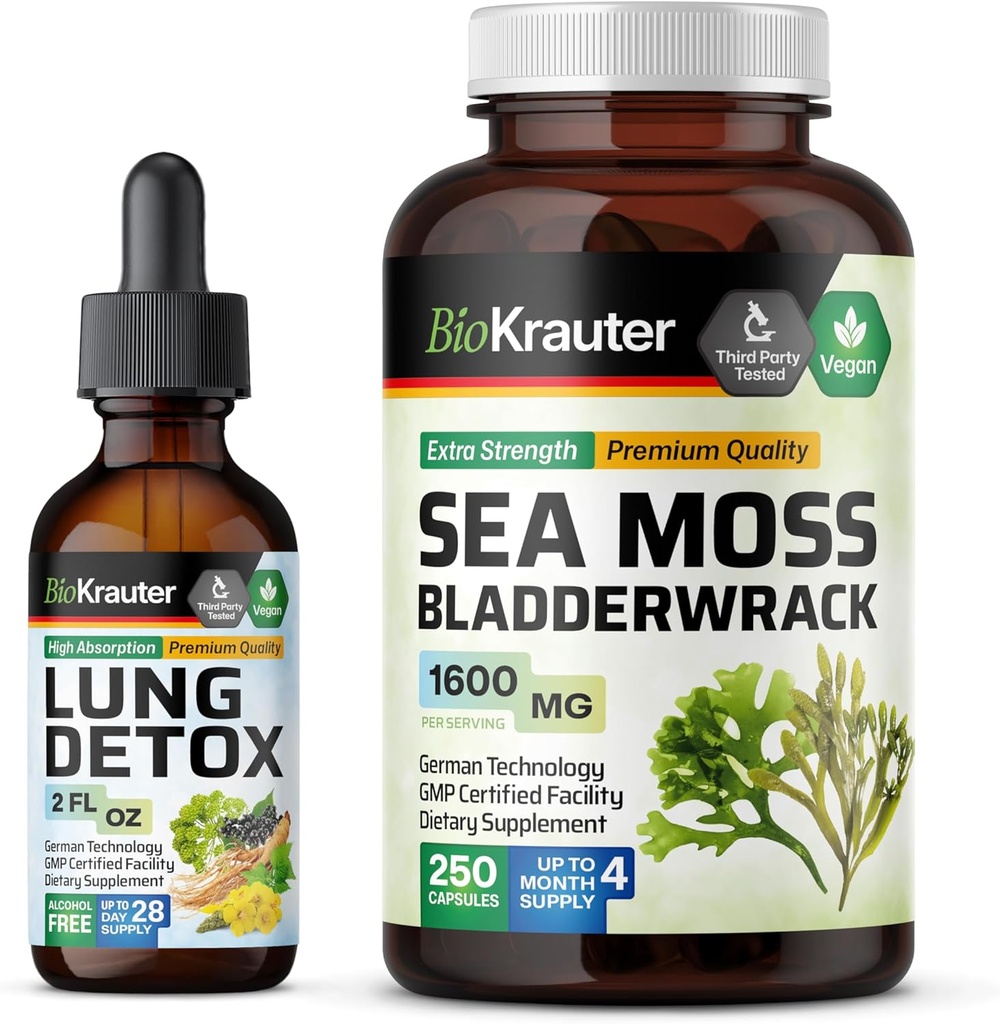 BIO KRAUTER Lung Detox Tincture 2 Fl. Oz. & Sea Moss 250 capsule
