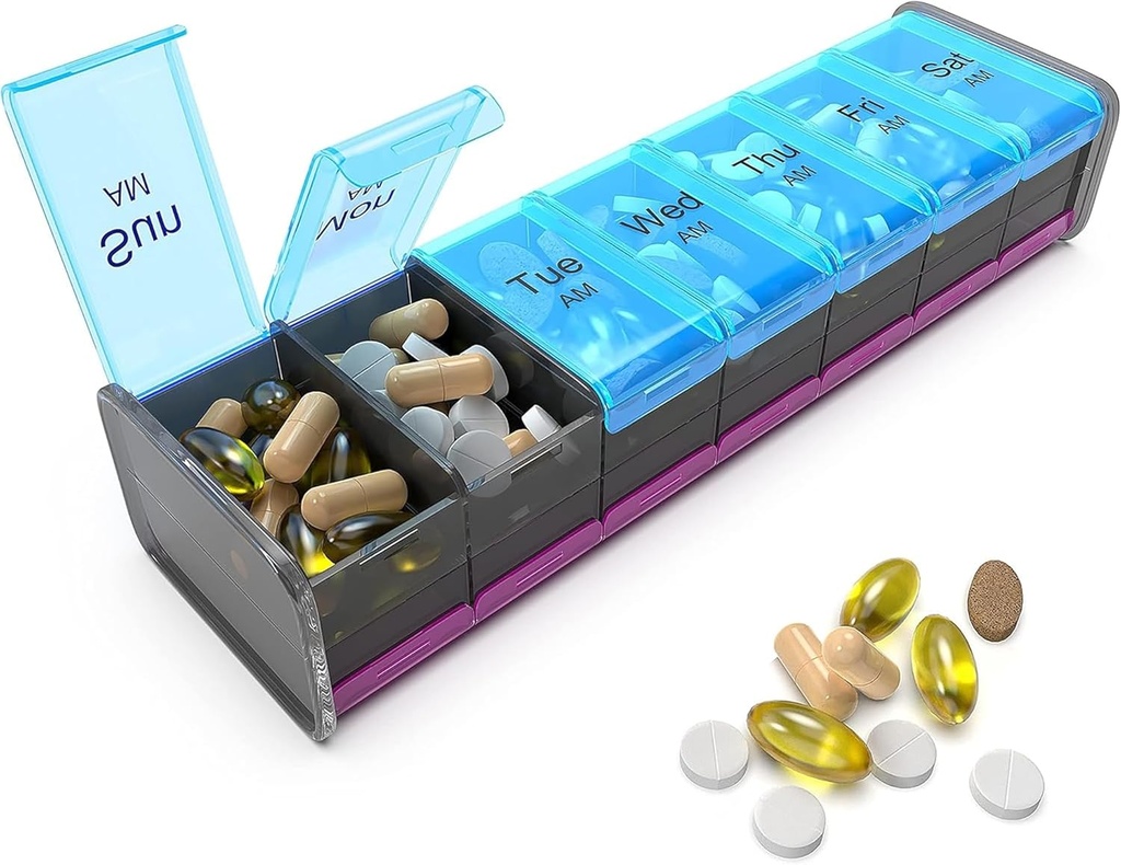 Extra große Pille Organizer- XXL Pille Box 7 Tage - Wöchentliche Pille Organizer mit AM PM Große Komponenten Große Pille Fall für Ergänzungen Jumbo Pille Halter für Vitamine Riesige Medizin Organizer 2 Mal pro Tag