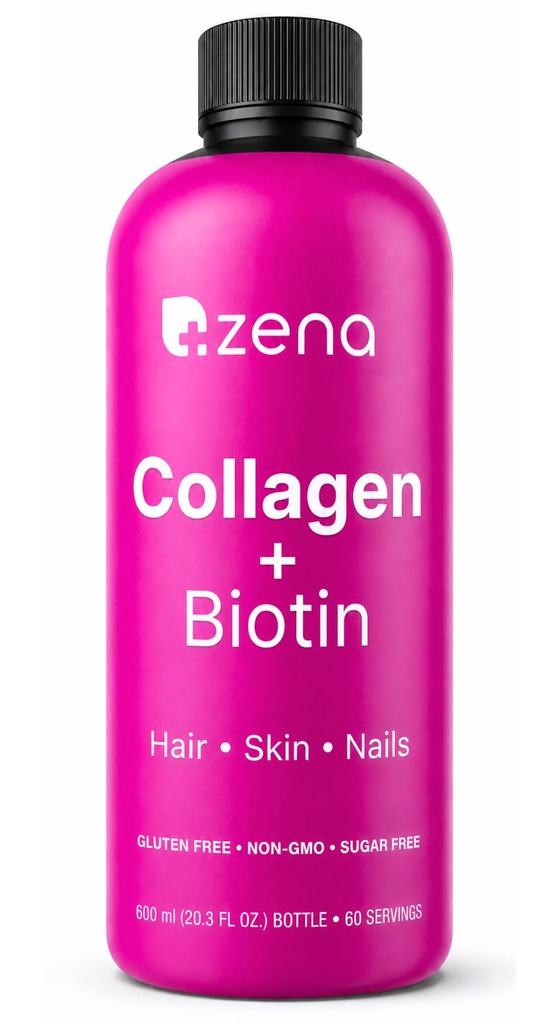 Zena Nutrition Liquid Collagen for Women & Men (Typ 1 & 2) & 5000mcg Biotin, 2500mg Verisol Bioactive Collagenes, Peptide, Haar, Haut, Nagelergänzung, Mischbeere, 60 Servietten, 20.3 fl oz
