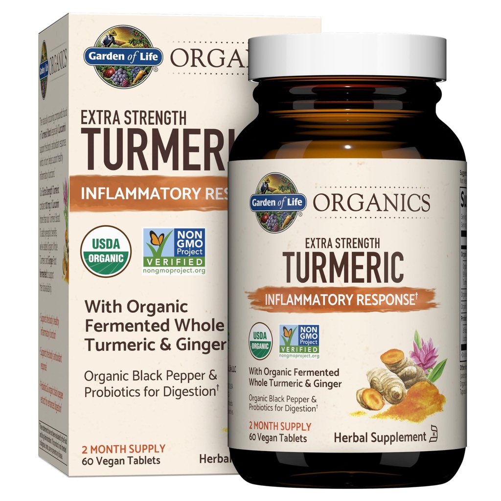 Giardino della vita Biologici Extra resistenza Turmeric Inflammatory Response 60 compresse-100mg Curcuminoidi (95% Curcuminoidi) Pepe nero, Probiotici, Organic Non-OGM Vegan Gluten Free Herbal Supplement