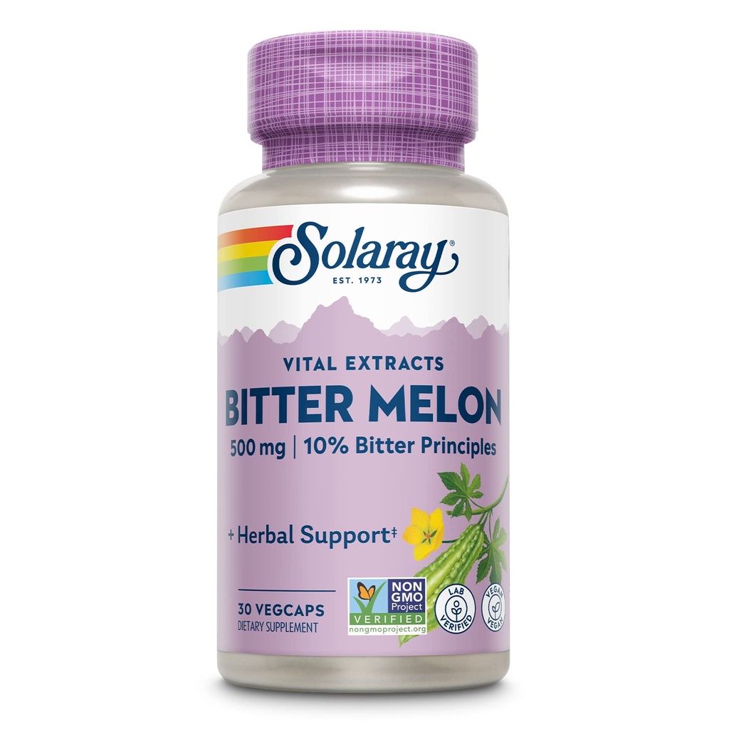 SOLARAY Bitter Melon Fruit Extract, Garantiert, 50 mg (10%) Bitter Principles einschließlich Charantin, Vegan, 30 Servierungen, 30 VegCaps