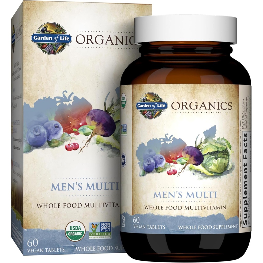 Garten des Lebens Bios Ganzes Essen Multivitamin für Männer, 60 Tabletten, Vegan Mens Vitamine und Mineralien für Gesundheit und Wohlbefinden, Certified Organic Vegan Multi