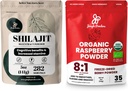 Bundle Superfood: 5oz Raw Shilajit & 5oz Organic Raspberry Powder Combo - Men's Energy Support, Immune Boost, USDA Certified Freeze-Dried Red Raspberries for Baking, Smoothies