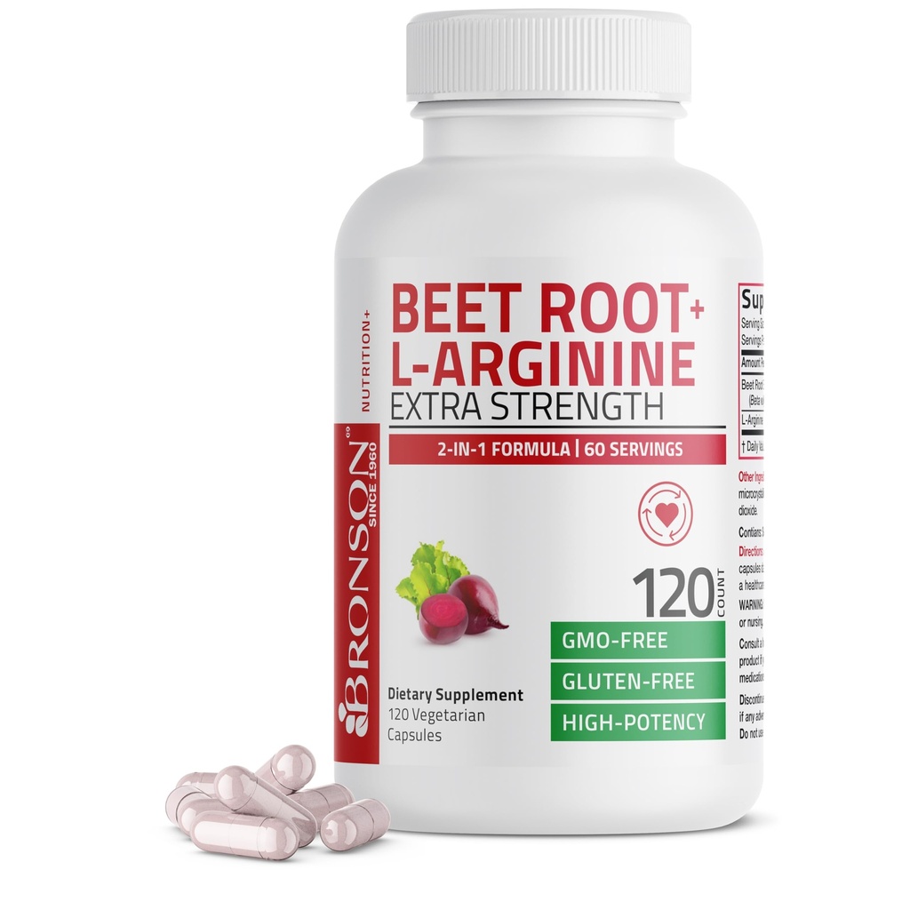 Bronson barbabietola radice + L-Arginina Nitric Oxide Produzione- Non OGM, 120 capsule vegetariane