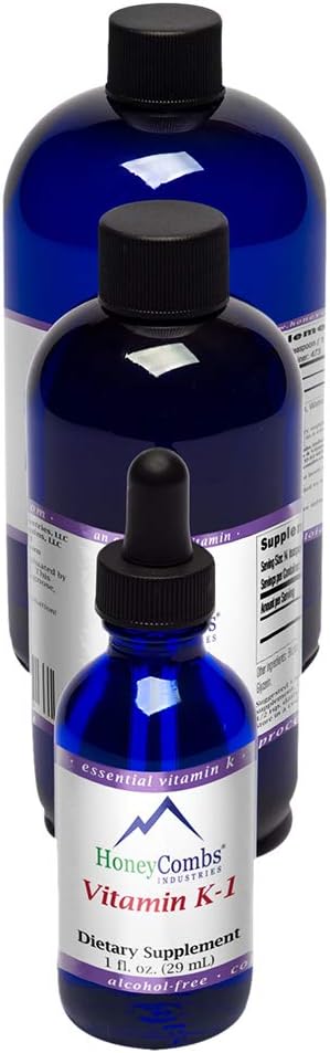 HoneyCombs Vitamin K1 Supplemento gocce liquide - Alta potenza Vitamina K1 Gocce liquide per gli uomini e le donne - Mantenere la salute di ossa, denti, pelle e altro ancora - Vitamine vegane senza alcool (16 Fl oz)