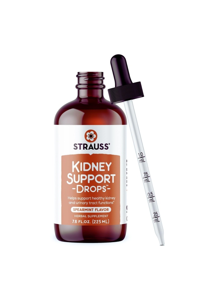 Strauss Naturals Kidney Support Supplement Drops für Männer und Frauen – Kidney Cleanse Detox & Repair – Hilft mit Urinary Tract Function - Vegan & Non-GMO – Spearmint Flavored – 225 ml Flasche