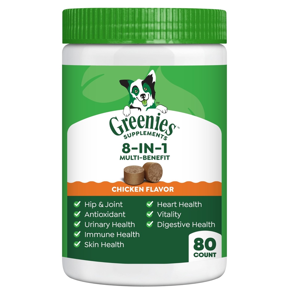 Greenies Dog Supplements 8-in-1 Multi-Benefit pollo aroma, 15.5 oz. Contenitore, 80 conte